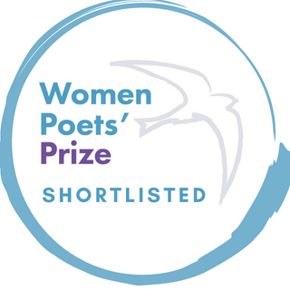 Graphic of a brush-drawn circle in blue, containing the REbecca Swift Foundation logo and the words Women Poets' Prize Shortlisted