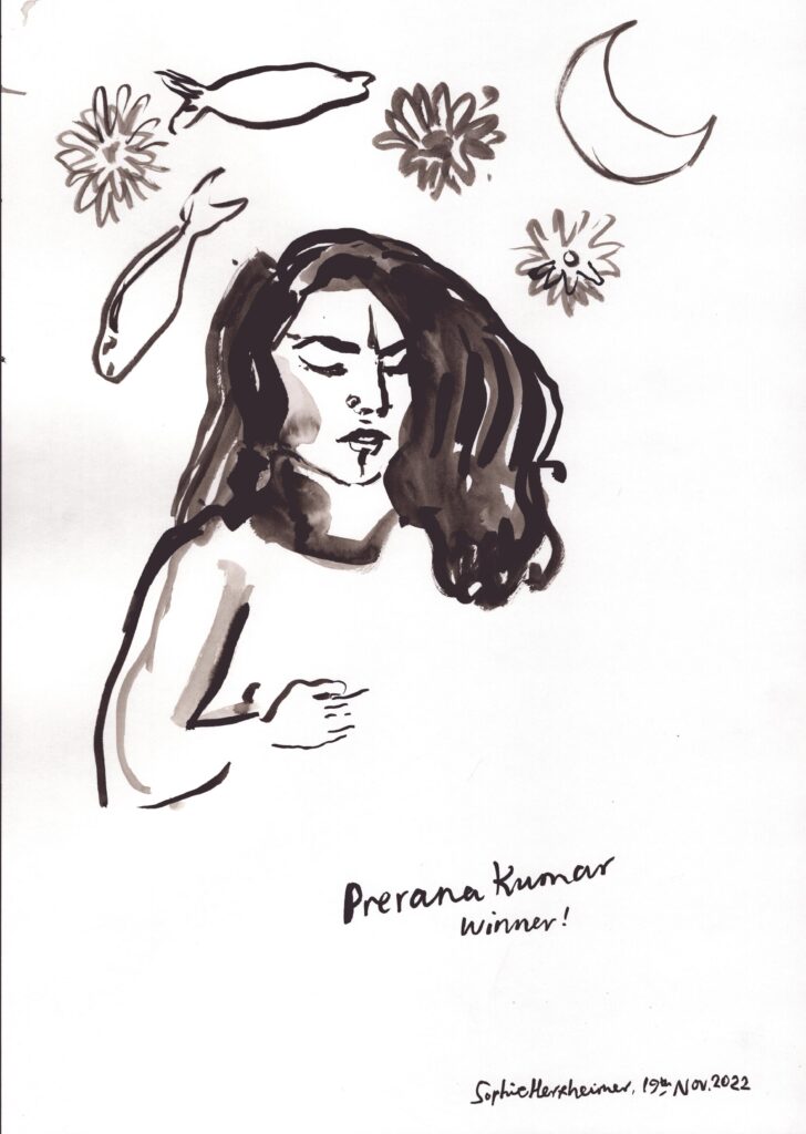 Loose and free-flowing ink drawing of Prerana Kumar